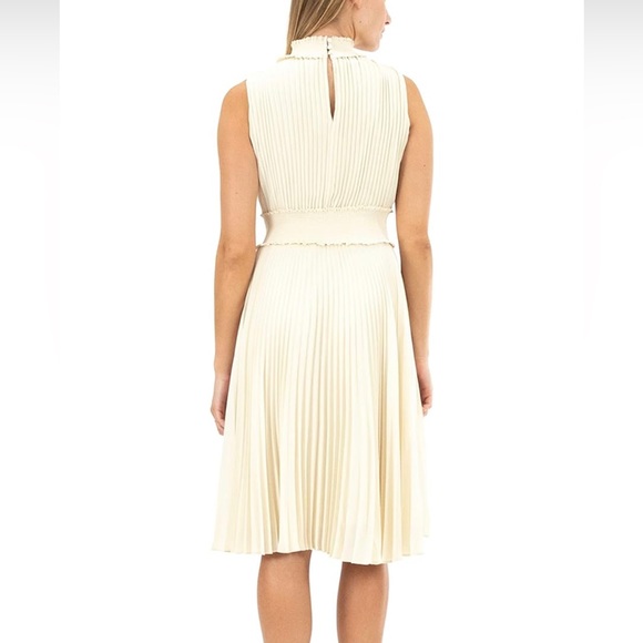 Nanette Lepore Mock Neck Sleeveless Pleated Midi Dress Champagne - Picture 2 of 5